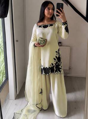 women's silk embroidered farshi salwar suit with dupatta set 1