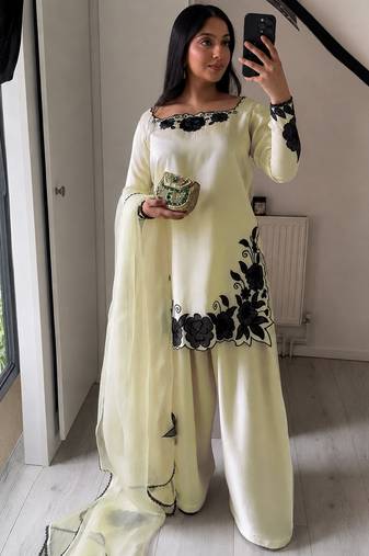women's silk embroidered farshi salwar suit with dupatta set