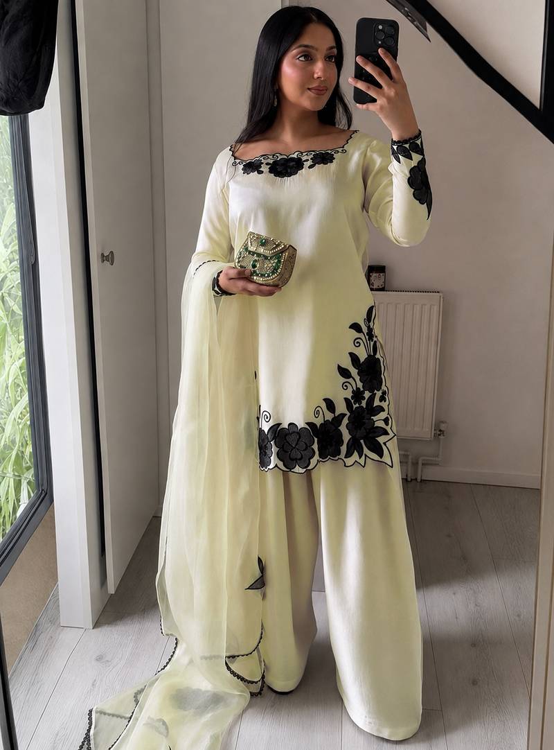 women's silk embroidered farshi salwar suit with dupatta set