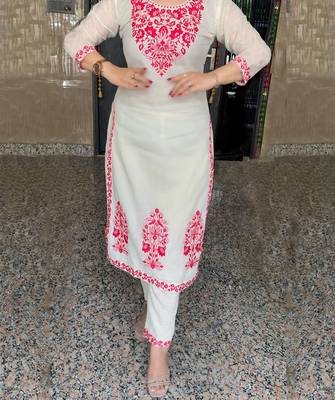 women's cotton blend embroidered kurta pant with dupatta set 4