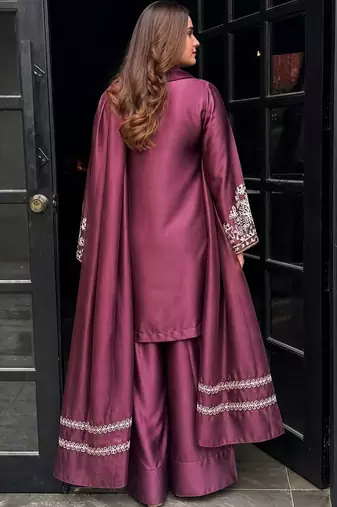 women's silk embroidered farshi salwar suit with dupatta set