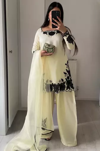 women's silk embroidered farshi salwar suit with dupatta set