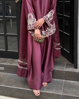 women's silk embroidered farshi salwar suit with dupatta set 4