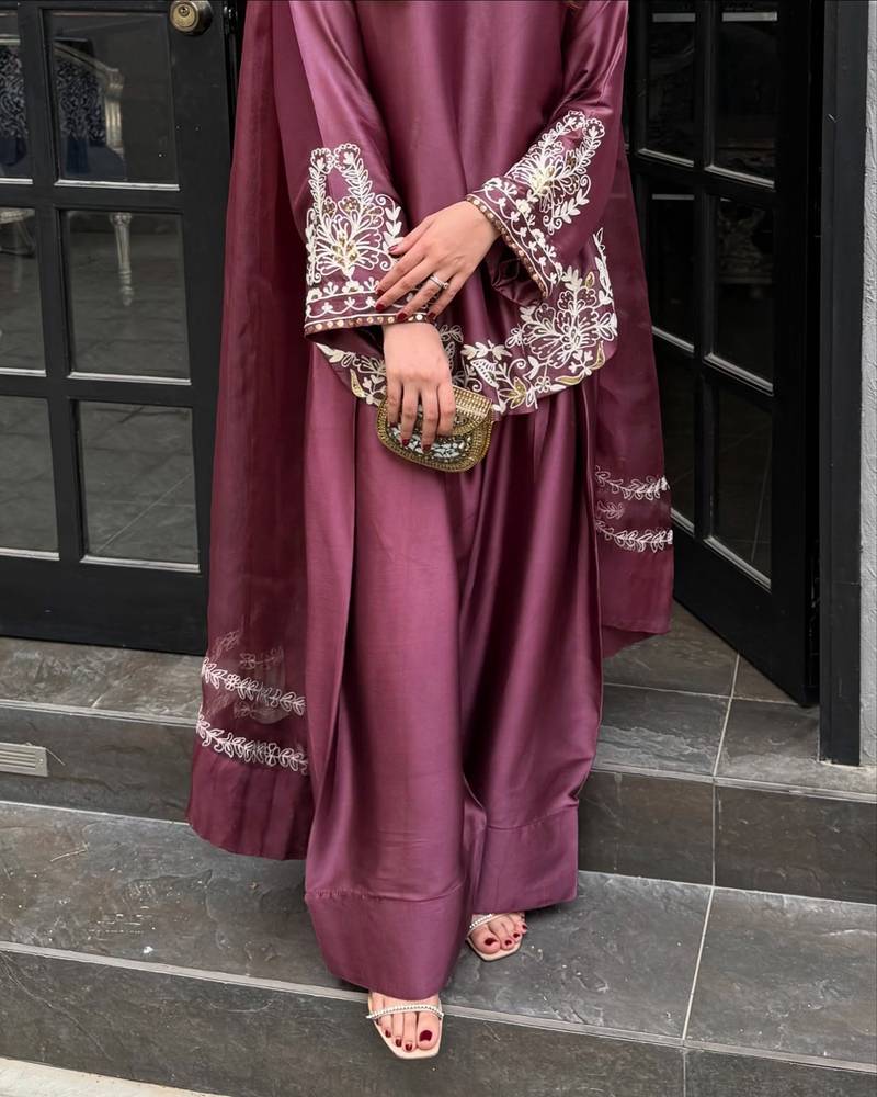 women's silk embroidered farshi salwar suit with dupatta set