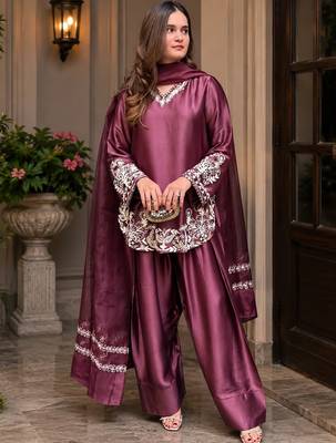 women's silk embroidered farshi salwar suit with dupatta set 5