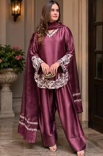 women's silk embroidered farshi salwar suit with dupatta set