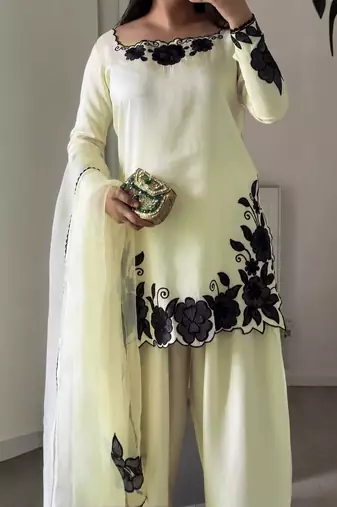 women's silk embroidered farshi salwar suit with dupatta set