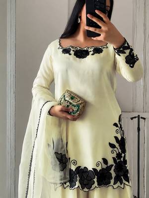 women's silk embroidered farshi salwar suit with dupatta set 5