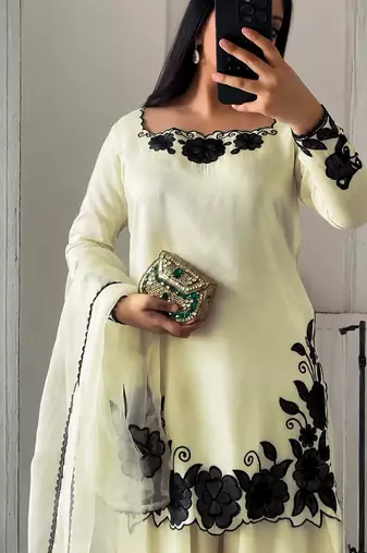 women's silk embroidered farshi salwar suit with dupatta set