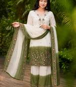women's georgette embroidered kurta palazzo with dupatta set