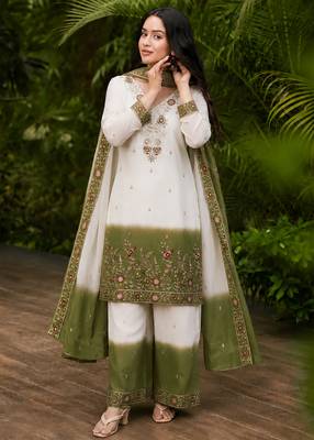 women's georgette embroidered kurta palazzo with dupatta set 3