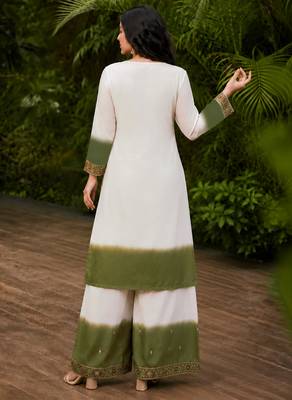 women's georgette embroidered kurta palazzo with dupatta set 4