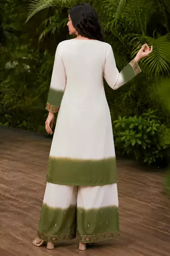 women's georgette embroidered kurta palazzo with dupatta set