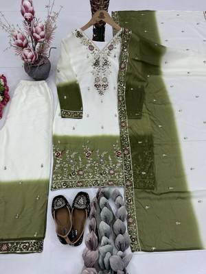 women's georgette embroidered kurta palazzo with dupatta set 5