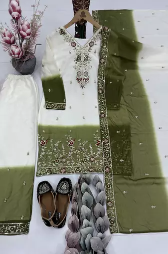 women's georgette embroidered kurta palazzo with dupatta set