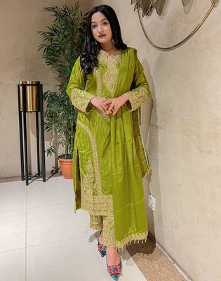 women's art silk embroidered kurta pant with dupatta set 2