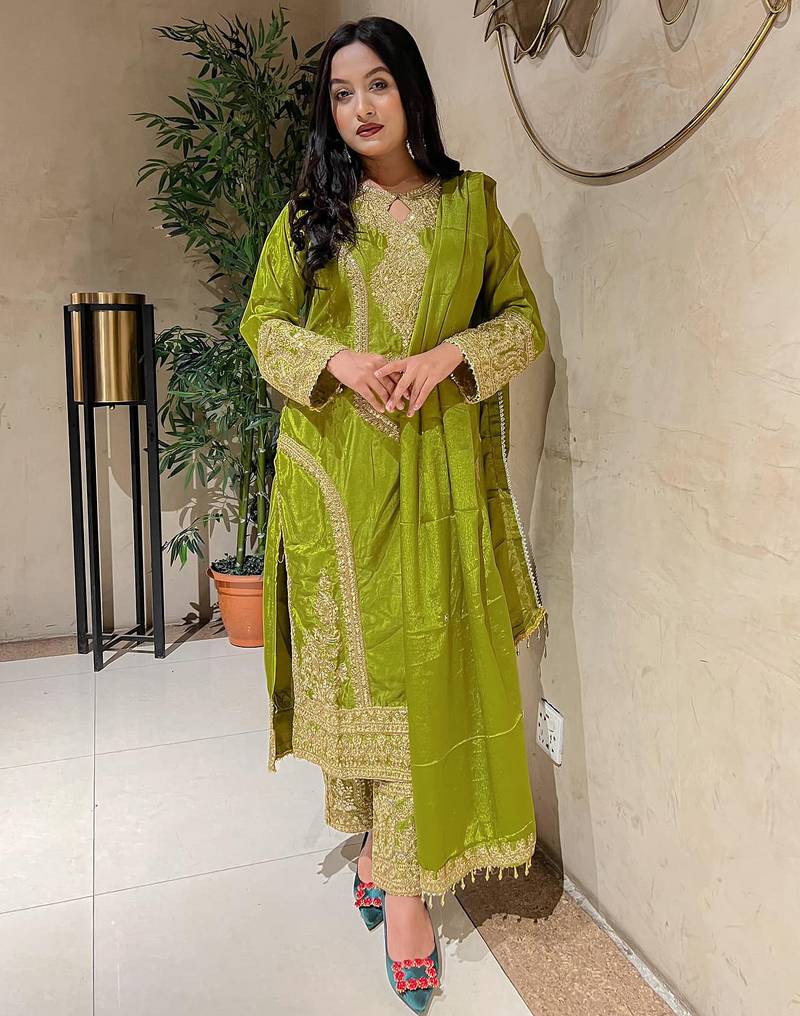 women's art silk embroidered kurta pant with dupatta set