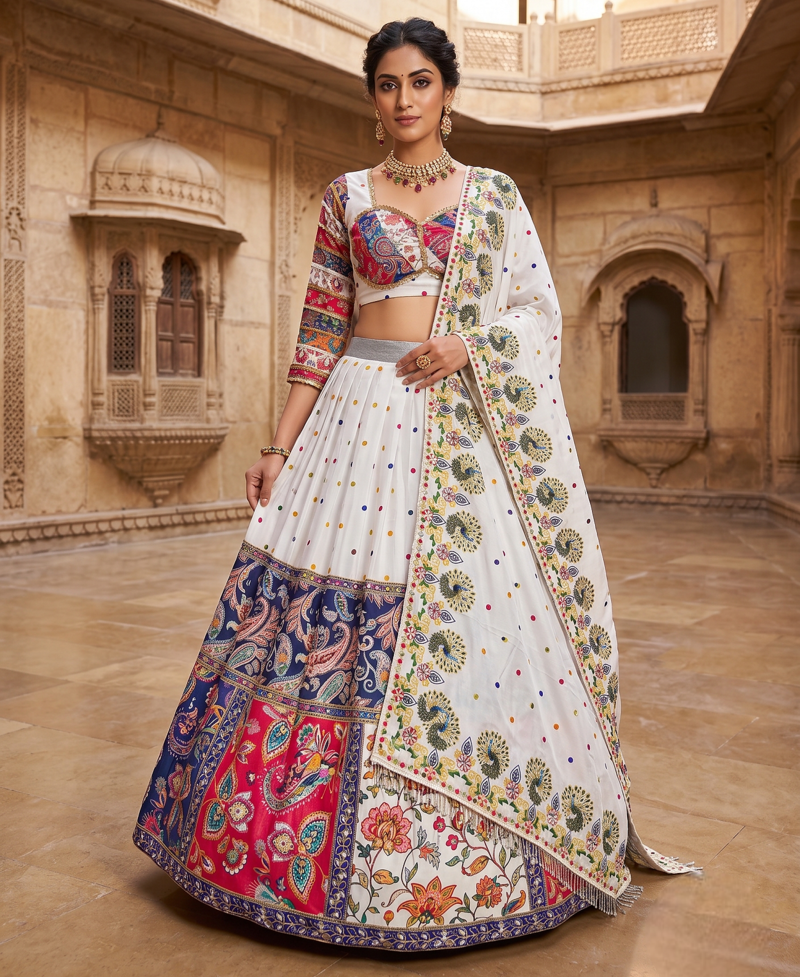 Navratri Special Designer Multicolor Digital Print  And Real Mirror Work Lehenga Choli with Dupatta