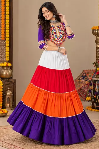 Traditional Navratri Colorful Chnaiya With Fully Stitched Choli- full stitched free size
