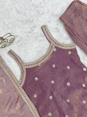 women's shimmer silk embroidered kurta palazzo with dupatta set 2