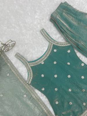 women's shimmer silk embroidered kurta palazzo with dupatta set 2