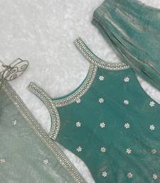 women's shimmer silk embroidered kurta palazzo with dupatta set