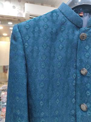 Blue jacquard silver jari jodhpuri for men 4