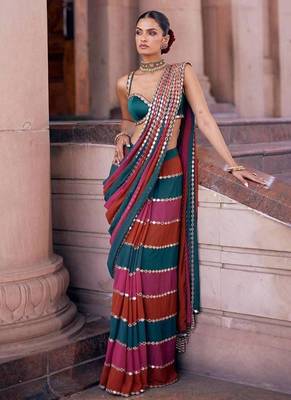 Multicolor Stripe Designer Saree 1
