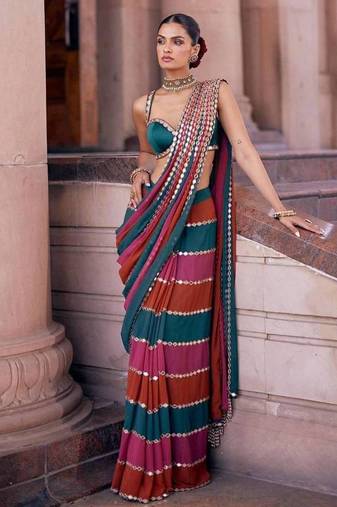 Multicolor Stripe Designer Saree