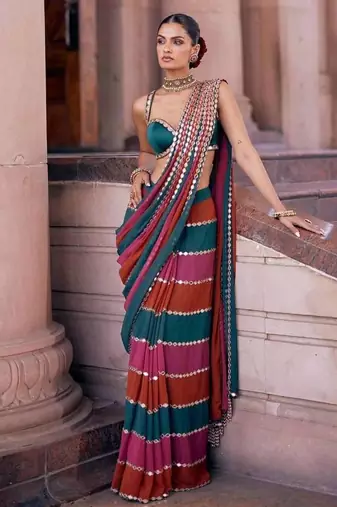 Multicolor Stripe Designer Saree