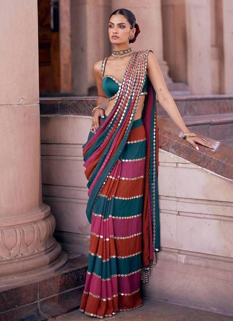 Multicolor Stripe Designer Saree