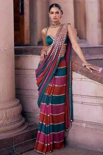 Multicolor Stripe Designer Saree