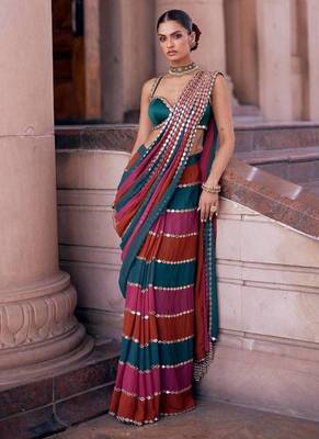 Multicolor Stripe Designer Saree 4