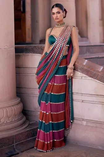 Multicolor Stripe Designer Saree