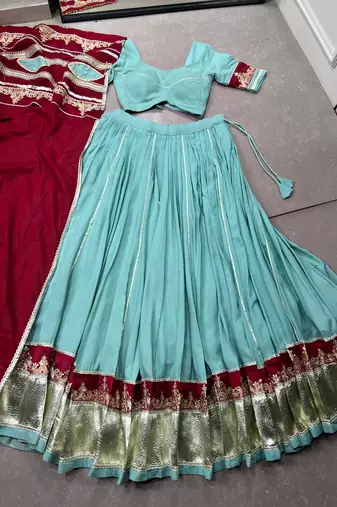 women embroidered rayon lehenga choli with mal cotton dupatta for garba & navratri - free size