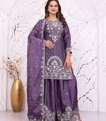 Purple chinon party  embroidery wear sharara suit set