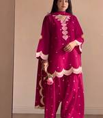 Rani pink embroidery chanderi cotton full stitched farshi salwar suit set