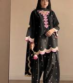 Black embroidery chanderi cotton full stitched farshi salwar suit set