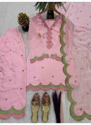 Pink embroidery chanderi cotton full stitched farshi salwar suit set 3