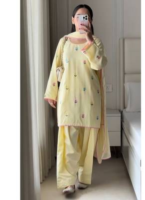 Yellow embroidery frendy full stitched farshi salwar suit set 1