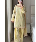 Yellow embroidery frendy full stitched farshi salwar suit set