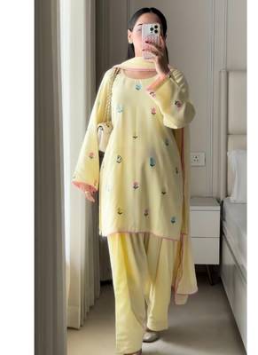 Yellow embroidery frendy full stitched farshi salwar suit set 2