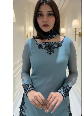 Blue embroidery faux georgette full stitched sarara plazo suit set 3