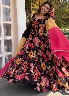 Black embroidery silk full stitched anarkali suit 2