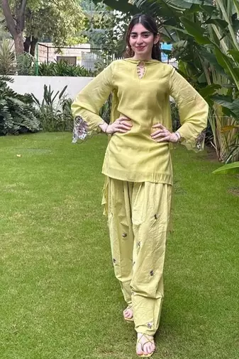 Green embroidery chanderi cotton full stitched farshi salwar suit set