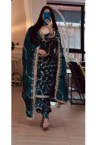 Dark green embroidery frendy full stitched farshi salwar suit set