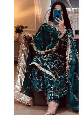Dark green embroidery frendy full stitched farshi salwar suit set 3
