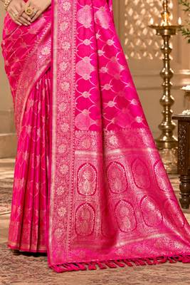sangam prints rani pink satin woven work traditional saree 3
