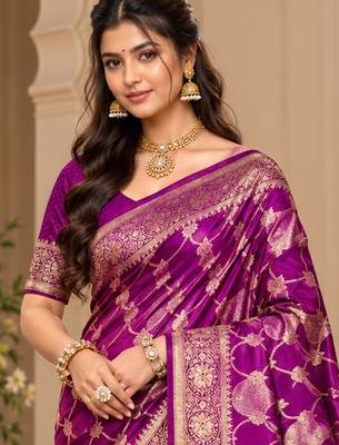 sangam prints deep magenta satin woven work traditional saree 2