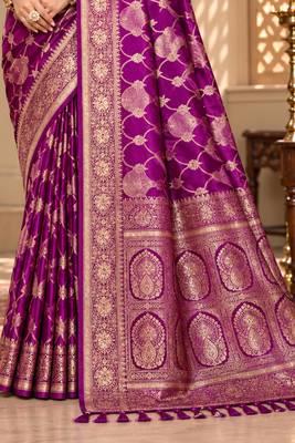 sangam prints deep magenta satin woven work traditional saree 3